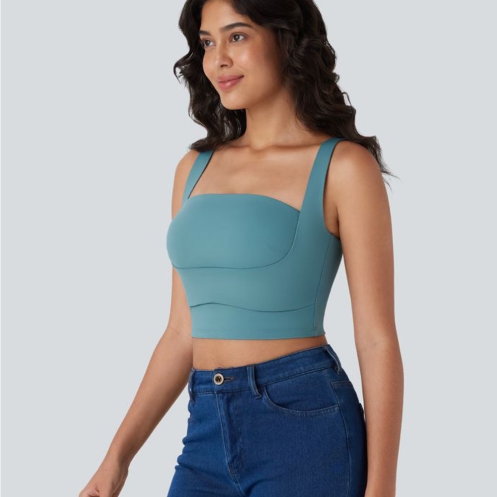 Halara Softly Zero Airy Square Neck Backless Lift Up Cropped Casual Tank Small